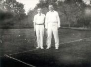 Arthur Conan Doyle and Malcolm Leckie, his brother in law, playing tennis, 1912